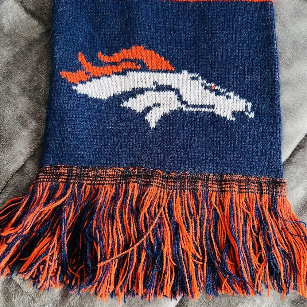 NFL Denver Broncos Logo Lisensed Knit Scarf Unisex Orange Blue Winter Football